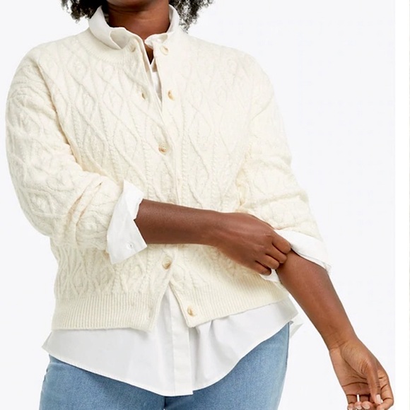 Draper James Cable Knit Chunky Oversized Cardigan Ivory - Picture 3 of 13